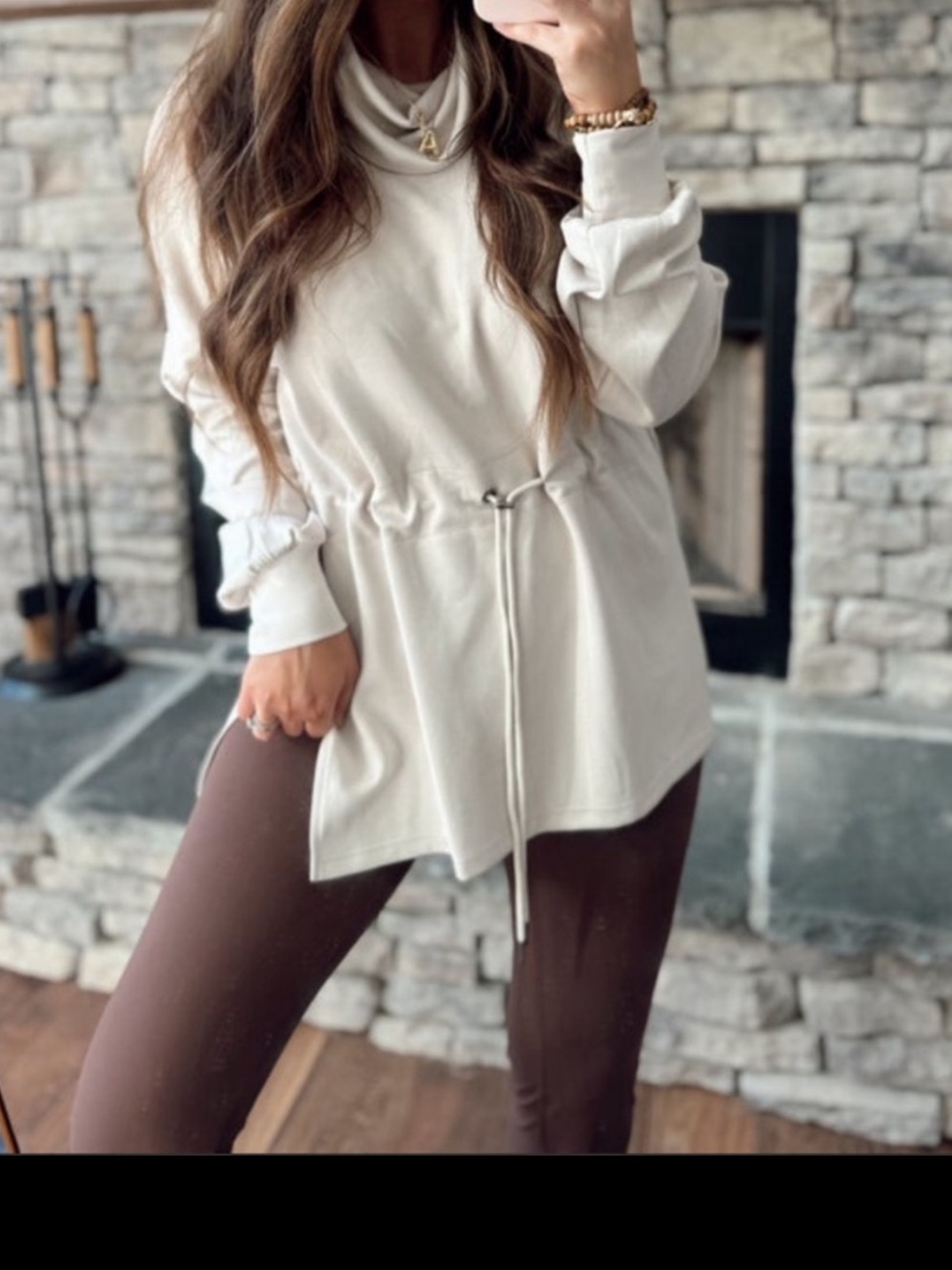 Boutique Scuba turtleneck pullover drawstring waist
